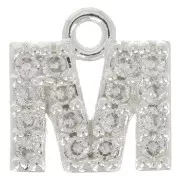 Breloque lettre alphabet 7 mm avec oxydes de Zirconium  - M - Placage Argent fin - Crystal x1