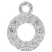 Breloque lettre alphabet 7 mm avec oxydes de Zirconium  - O - Placage Argent fin - Crystal x1|raw }}