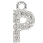 Breloque lettre alphabet 8 mm avec oxydes de Zirconium  - P - Placage Argent fin - Crystal x1|raw }}