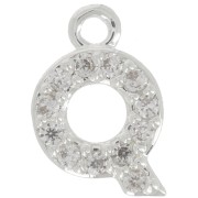 Breloque lettre alphabet 9 mm avec oxydes de Zirconium  - Q - Placage Argent fin - Crystal x1|raw }}