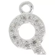 Breloque lettre alphabet 9 mm avec oxydes de Zirconium  - Q - Placage Argent fin - Crystal x1