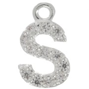 Breloque lettre alphabet 8 mm avec oxydes de Zirconium  - S - Placage Argent fin - Crystal x1|raw }}