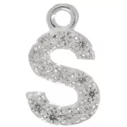 Breloque lettre alphabet 8 mm avec oxydes de Zirconium  - S - Placage Argent fin - Crystal x1