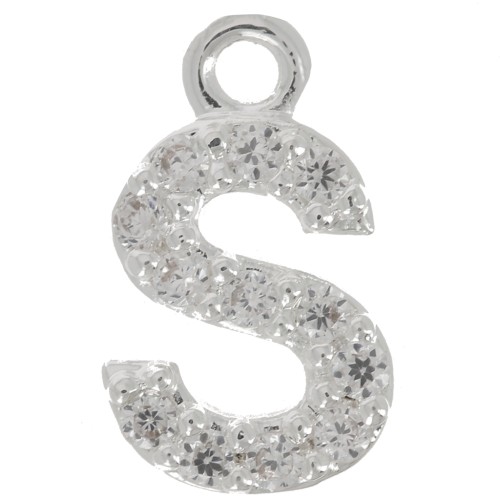 Breloque lettre alphabet 8 mm avec oxydes de Zirconium  - S - Placage Argent fin - Crystal x1