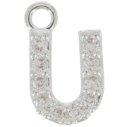 Breloque lettre alphabet 8 mm avec oxydes de Zirconium  - U - Placage Argent fin - Crystal x1