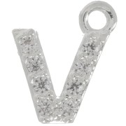 Breloque lettre alphabet 7 mm avec oxydes de Zirconium  - V - Placage Argent fin - Crystal x1|raw }}