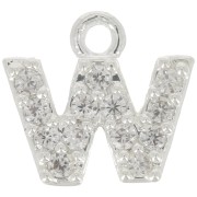 Breloque lettre alphabet 7 mm avec oxydes de Zirconium  - W - Placage Argent fin - Crystal x1