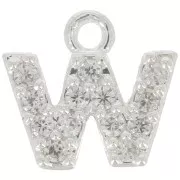 Breloque lettre alphabet 7 mm avec oxydes de Zirconium  - W - Placage Argent fin - Crystal x1