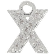 Breloque lettre alphabet 7 mm avec oxydes de Zirconium  - X - Placage Argent fin - Crystal x1|raw }}