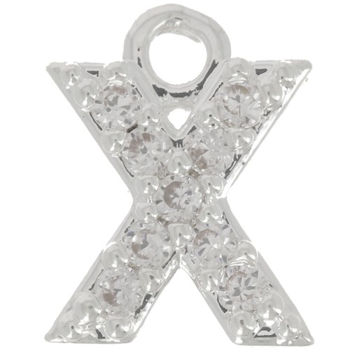 Breloque lettre alphabet 7 mm avec oxydes de Zirconium  - X - Placage Argent fin - Crystal x1