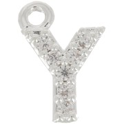 Breloque lettre alphabet 8 mm avec oxydes de Zirconium  - Y - Placage Argent fin - Crystal x1|raw }}