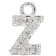 Breloque lettre alphabet 7 mm avec oxydes de Zirconium  - Z - Placage Argent fin - Crystal x1