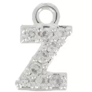 Breloque lettre alphabet 7 mm avec oxydes de Zirconium  - Z - Placage Argent fin - Crystal x1