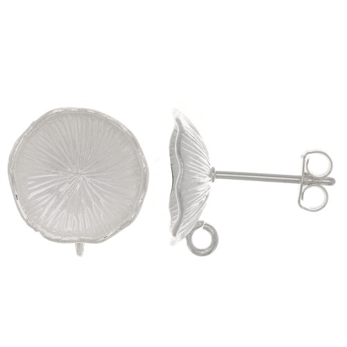 Clous d'oreilles fleur de lotus 12 mm - avec anneau ouvert - Placage Argent fin x2