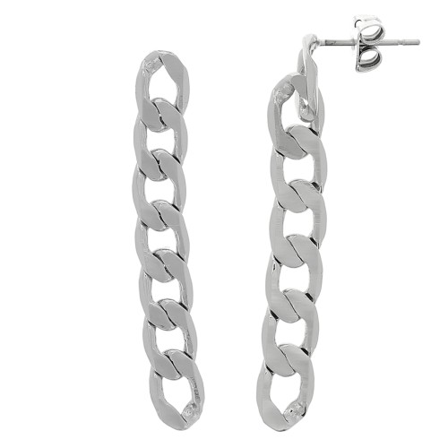 Boucles d'oreilles pendantes avec maille gourmette 46x6 mm - Rhodié x2
