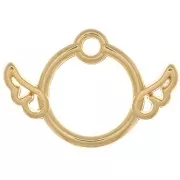 Breloque cercle évidé avec des ailes 13x19 mm - Doré à l'or fin x1