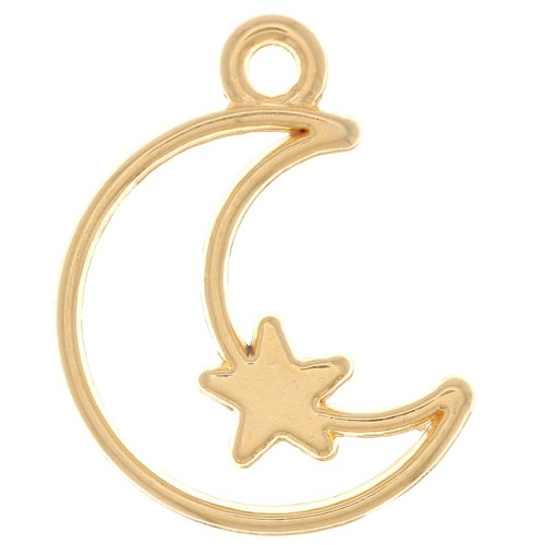 Pendentif demi-lune évidée avec étoile 19x13.5 mm - Doré à l'or fin x1