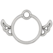 Breloque cercle évidé avec des ailes 13x19 mm - Placage argent fin vieilli x1|raw }}