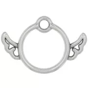Breloque cercle évidé avec des ailes 13x19 mm - Placage argent fin vieilli x1