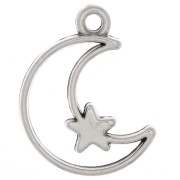 Pendentif demi-lune évidée avec étoile 19x13.5 mm - Placage argent fin vieilli x1|raw }}