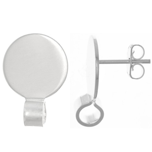 Clous d'oreilles disque 12 mm avec attache ouverte - Argenté x2