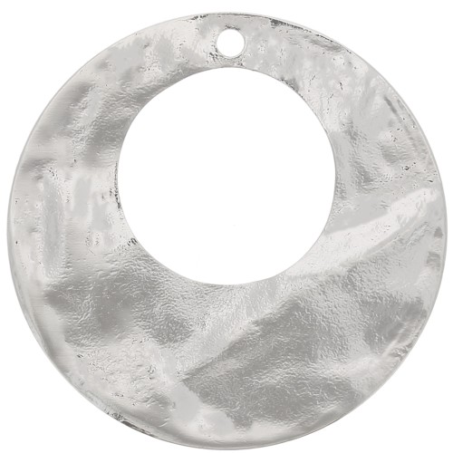 Pendentif créole rond ajouré martelé 40 mm - Rhodié x1