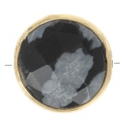 Perle ronde facettée 9 mm pierre gemme Arg 925 Doré Or fin - Obsidienne mouchetée