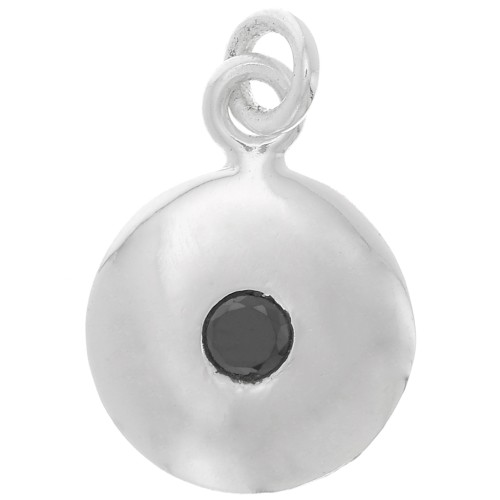 Breloque ronde 10 mm avec oxyde de zirconium - Argent 925 - Noir x1