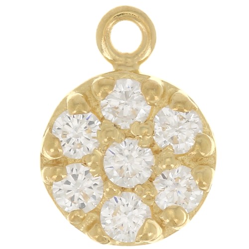 Breloque ronde 9 mm avec oxydes de zirconium - Argent 925 Doré à l'or fin - Crystal x1