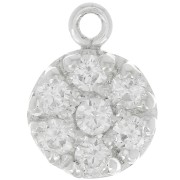 Breloque ronde 9 mm avec oxydes de zirconium - Argent 925 - Crystal x1