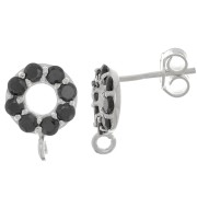 Clous d'oreilles cercle 9 mm avec oxydes de zirconium - Argent 925 - Noir x2
