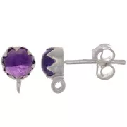 Clous d'oreilles 6 mm avec pierre gemme - Argent 925 - Amethyste x2