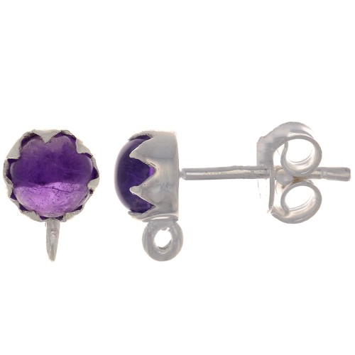 Clous d'oreilles 6 mm avec pierre gemme - Argent 925 - Amethyste x2