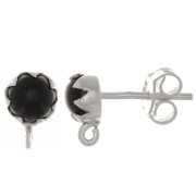 Clous d'oreilles 6 mm avec pierre gemme - Argent 925 - Onyx noir x2
