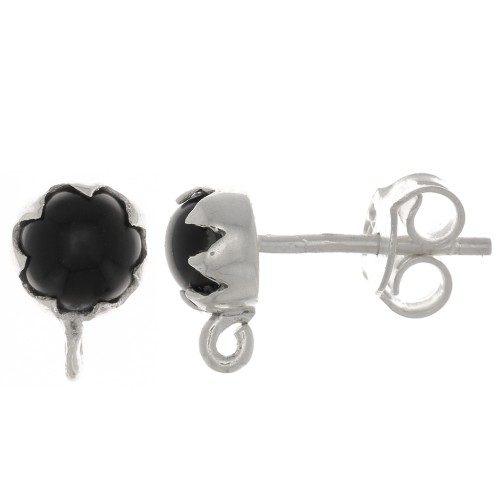 Clous d'oreilles 6 mm avec pierre gemme - Argent 925 - Onyx noir x2