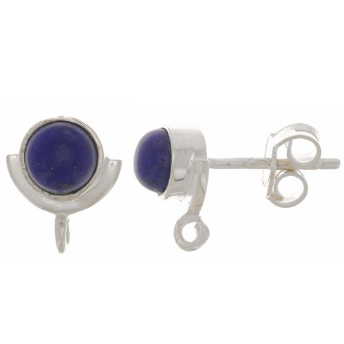Clous d'oreilles 10x8mm avec pierre gemme - Argent 925 - Lapis lazuli x1