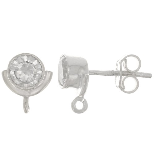 Clous d'oreilles 10x8 mm avec oxydes de zirconium - Argent 925 - Crystal x2