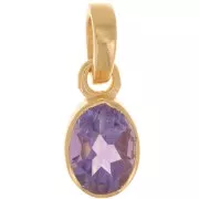 Pendentif ovale facetté 12x7 mm - Argent 925 Doré à l'or fin - Amethyste x1