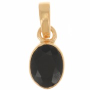 Pendentif ovale facetté 12x7 mm - Argent 925 Doré à l'or fin - Onyx noir x1|raw }}