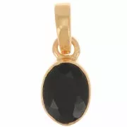 Pendentif ovale facetté 12x7 mm - Argent 925 Doré à l'or fin - Onyx noir x1