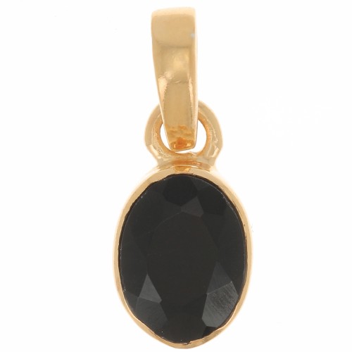 Pendentif ovale facetté 12x7 mm - Argent 925 Doré à l'or fin - Onyx noir x1