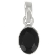 Pendentif ovale facetté 12x7 mm - Argent 925 - Onyx noir x1