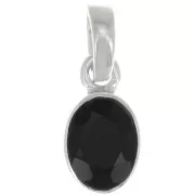 Pendentif ovale facetté 12x7 mm - Argent 925 - Onyx noir x1