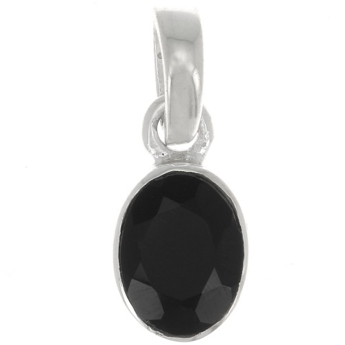 Pendentif ovale facetté 12x7 mm - Argent 925 - Onyx noir x1