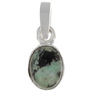 Pendentif ovale facetté 12x7 mm - Argent 925 - Turquoise Africaine x1|raw }}
