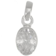 Pendentif ovale facetté 12x7 mm avec oxyde de Zirconium - Argent 925 - Crystal x1