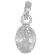 Pendentif ovale facetté 12x7 mm avec oxyde de Zirconium - Argent 925 - Crystal x1