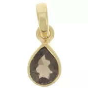Pendentif goutte facetté 12x7 mm - Argent 925 Doré à l'or fin - Quartz fumé x1
