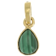Pendentif goutte facetté 12x7 mm - Argent 925 Doré à l'or fin - Malachite x1