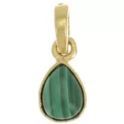 Pendentif goutte facetté 12x7 mm - Argent 925 Doré à l'or fin - Malachite x1